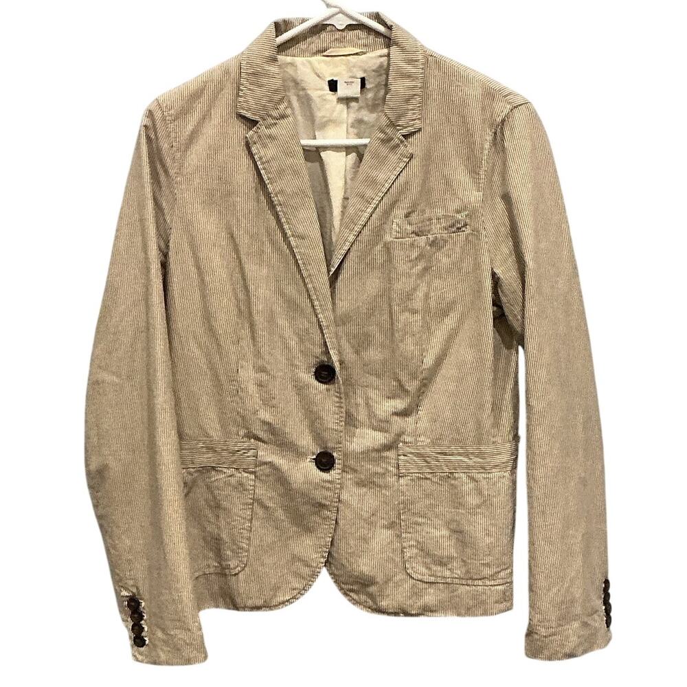 JCrew Womens Linen Blend Lightweight Blazer 10 Stripe Chore Pocket Spring Preppy